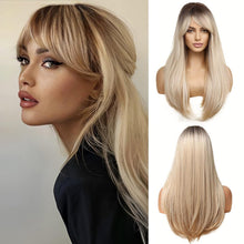 Lange Ombre Blonde Perücke mit Pony Natürliches Synthetisches Haar