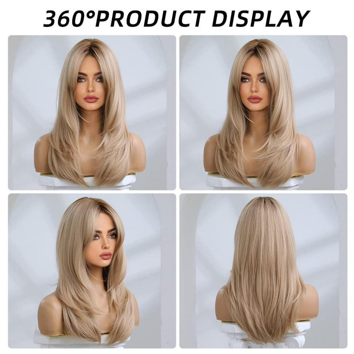 Ombre Blonde Perücke mit Pony Lange Gerade Synthetische