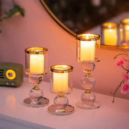 Kristall Kerzenständer Set 3 Stück Gold für Stumpenkerzen & Teelichter