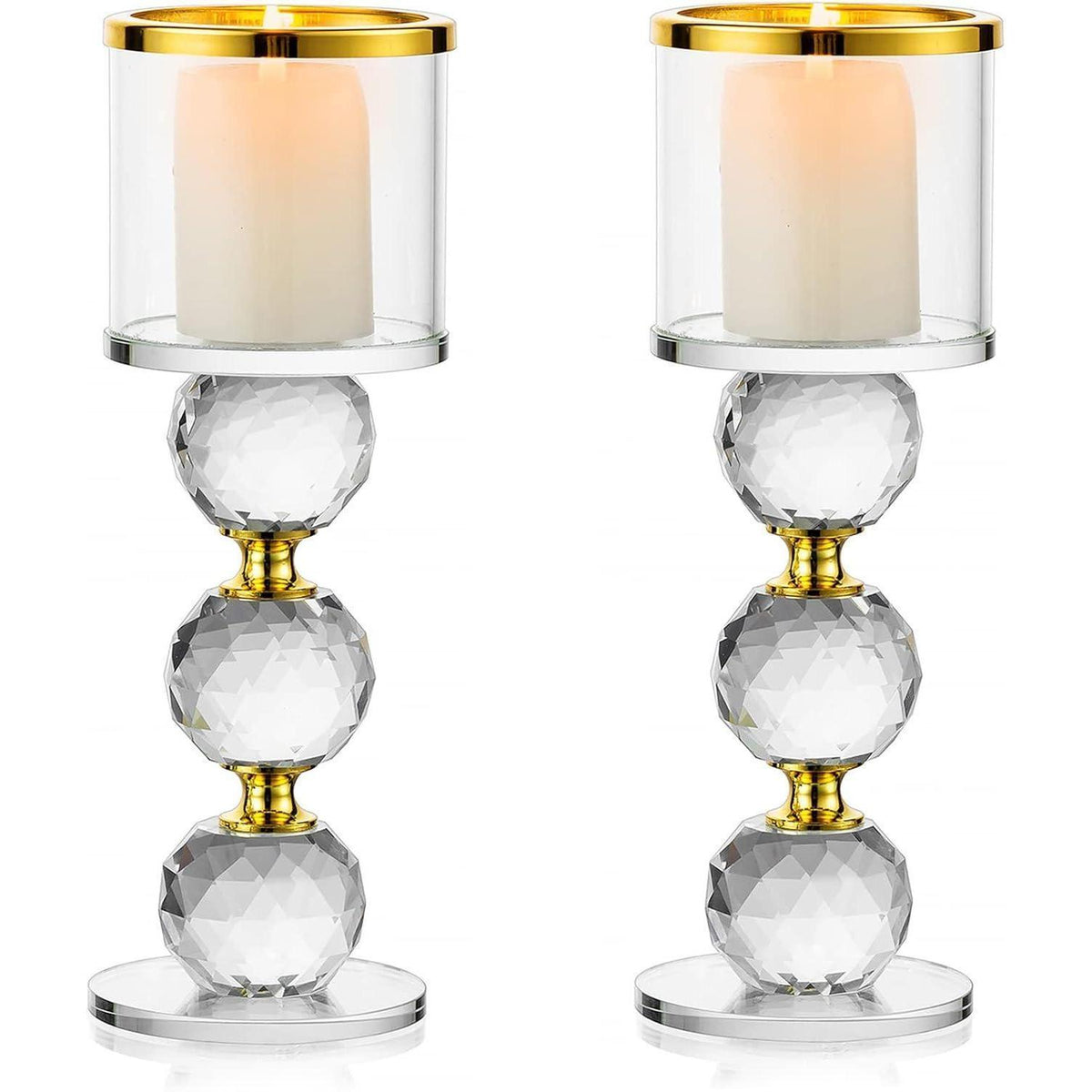 Kristall Kerzenständer Set Gold, 2 Stück Glas Kerzenhalter für Stumpenkerzen