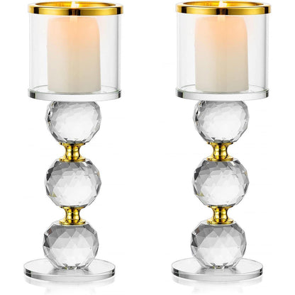 Kristall Kerzenständer Set Gold, 2 Stück Glas Kerzenhalter für Stumpenkerzen