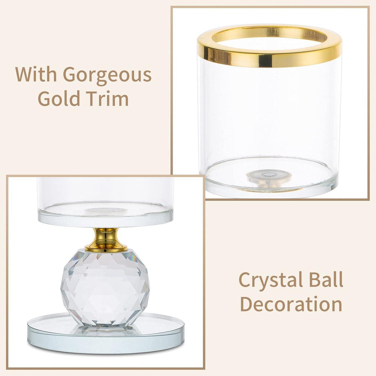 Kristall Kerzenständer Set Gold, 2 Stück Glas Kerzenhalter für Stumpenkerzen