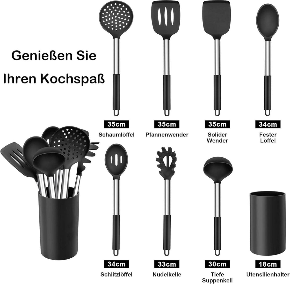 Küchenhelfer Set 8-teilig Silikon Edelstahl Antihaft