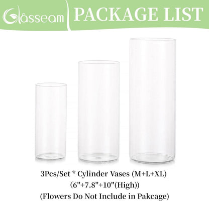 Deko Glasvase Zylinder Blumenvase Set 3 Stück Modern Rund Tischvase