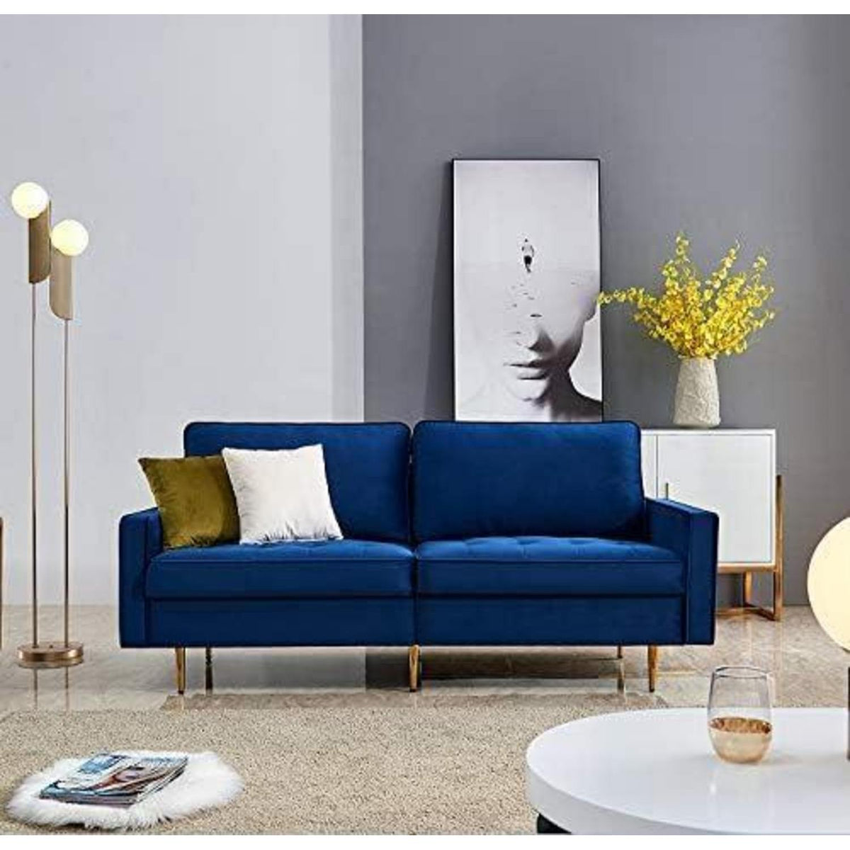 Modernes Samt Sofa 2-Sitzer Blau – Bequem & Pflegeleicht