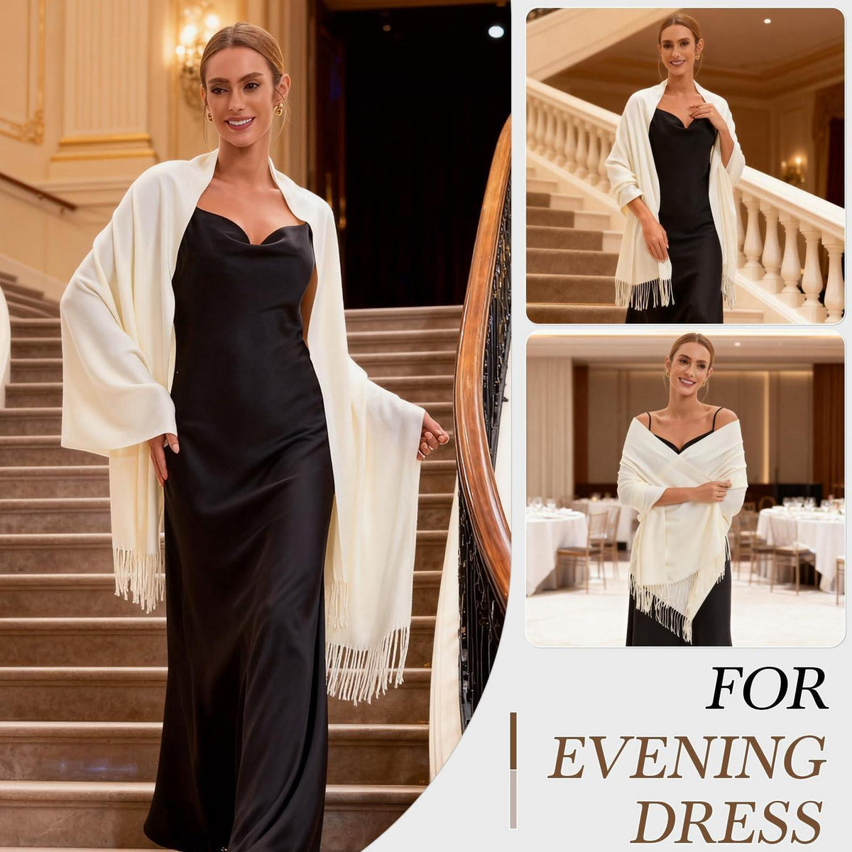 Pashmina Stola und Schal für Damen, weich und vielseitig, Creme