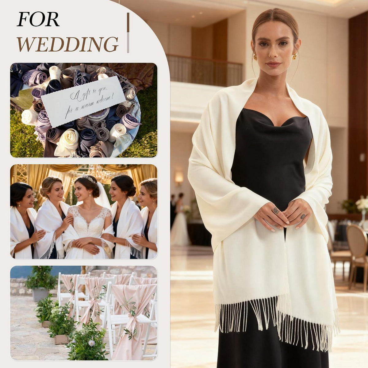 Pashmina Stola und Schal für Damen, weich und vielseitig, Creme