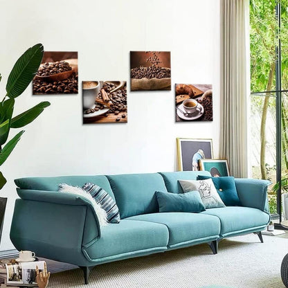 4-teiliges Leinwandbild Kaffeebohnen Kaffee Motiv Wandbild