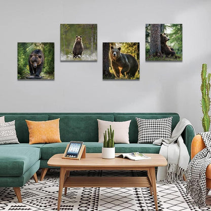 4er Set Leinwandbilder Wald Bär Kunstdruck 30x30cm