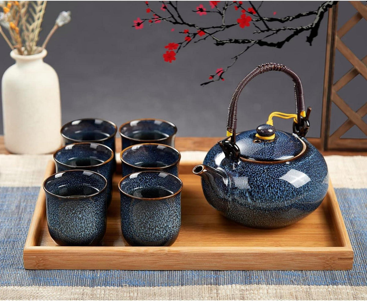 Japanisches Porzellan Teeservice Set, blau, 90-tägiges