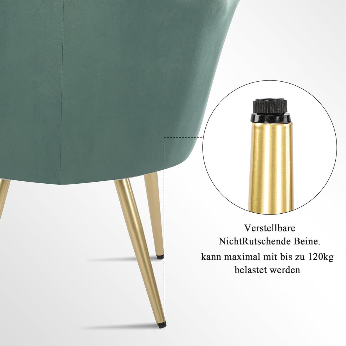 Samtstuhl grün gold Blumenform ergonomisches Design