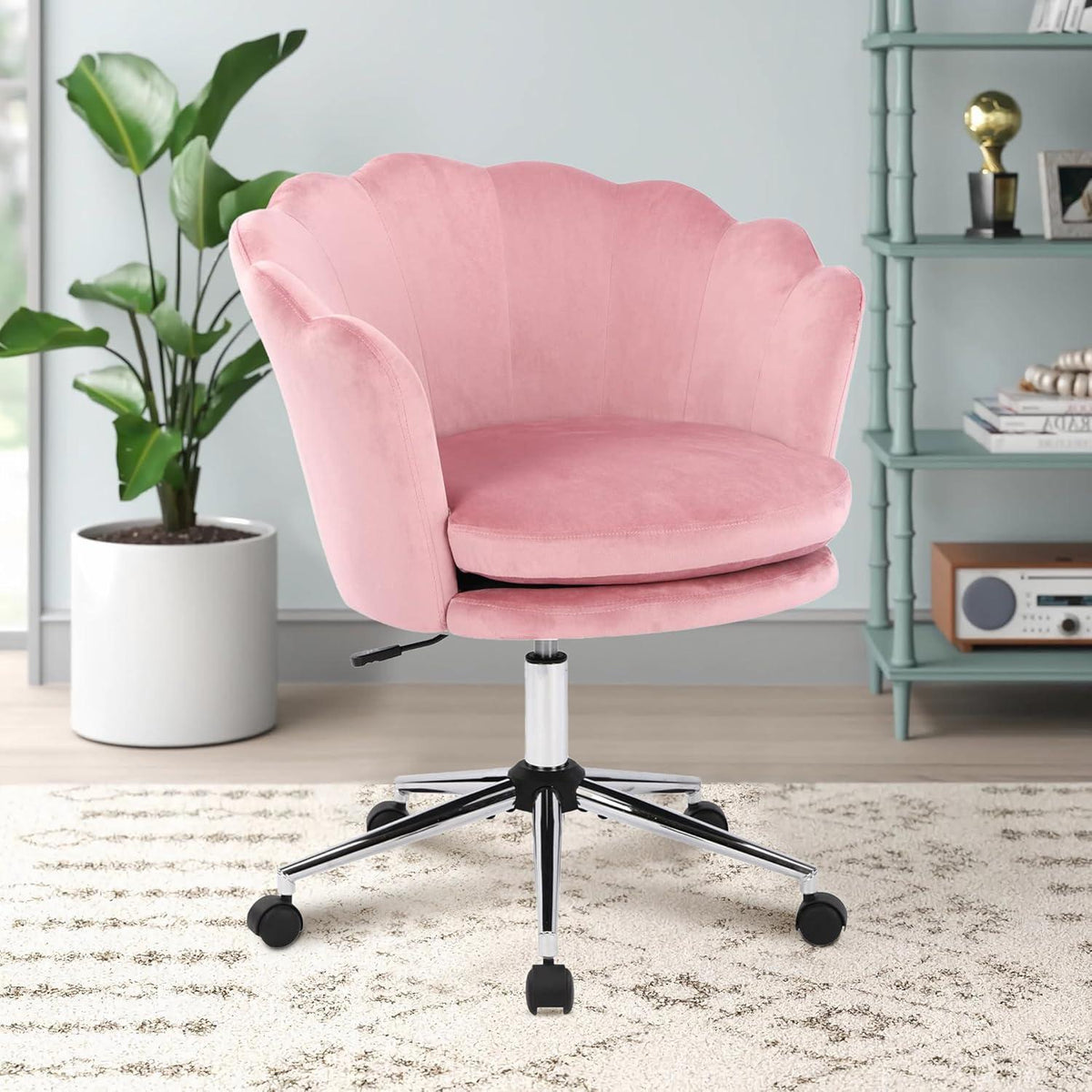 Bürostuhl Höhenverstellbar Samt Drehstuhl mit Rädern Schwarz Rosa