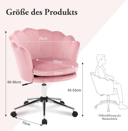 Höhenverstellbarer Bürostuhl Samt Rosa/Schwarz Drehstuhl mit