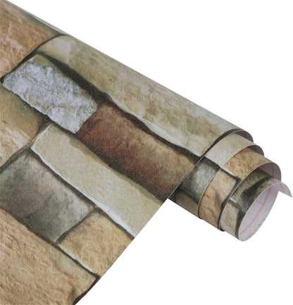 Selbstklebende Vintage Steinziegel Tapete 44.5x500cm braun wasserfest