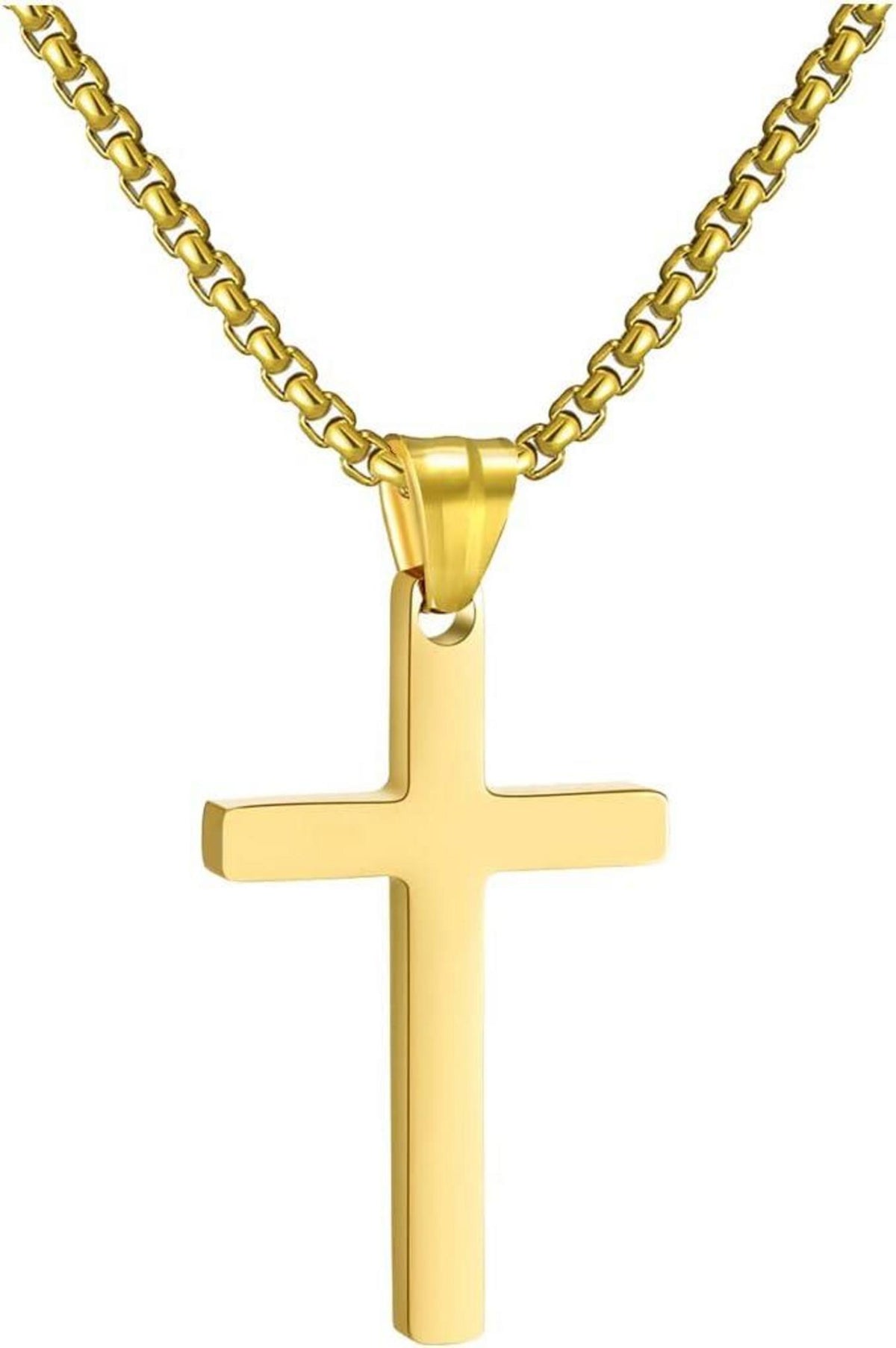 Kreuzkette Edelstahl Herren Damen Anhänger Halskette Schwarz Gold