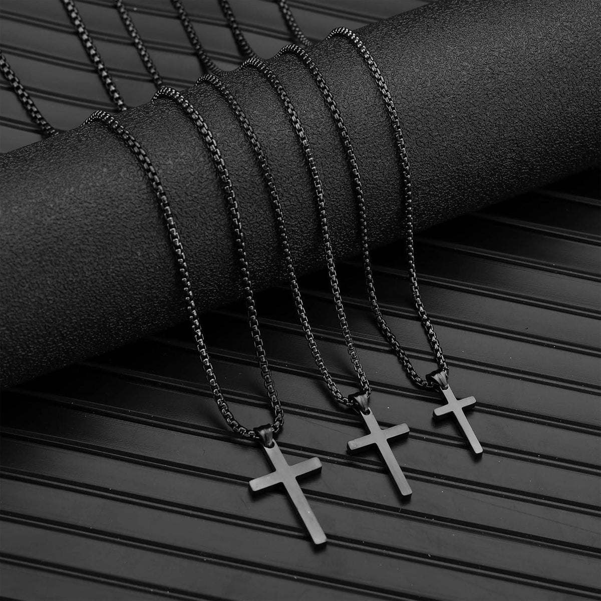 Kreuzkette Herren Edelstahl Anhänger Halskette Schwarz Gold Silber