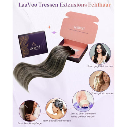 Echthaar Tressen Schwarz Ombre Silber 40cm - 100g