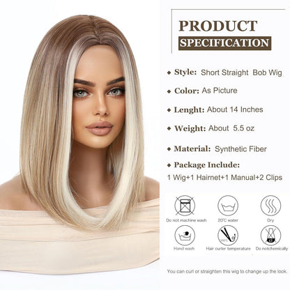 14 Zoll Bob Perücke Ombre Blonde mit Braunen Wurzeln