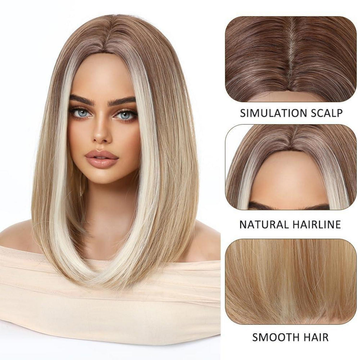 14 Zoll Bob Perücke Ombre Blonde mit Braunen Wurzeln