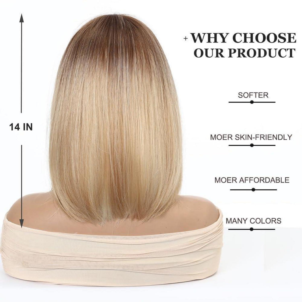14 Zoll Bob Perücke Ombre Blonde mit Braunen Wurzeln