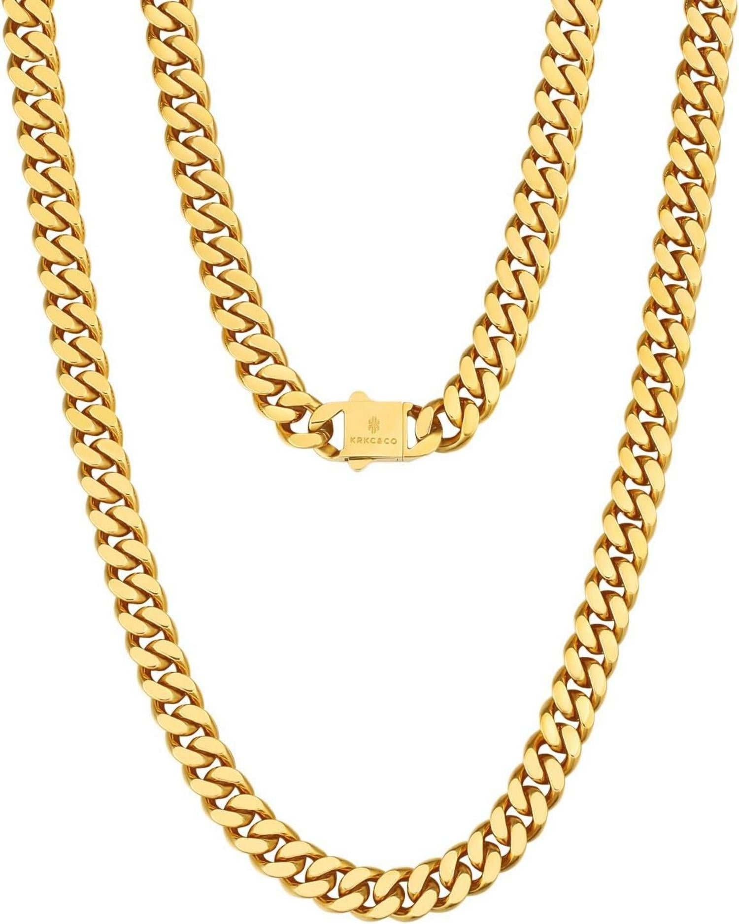 Gold Panzerkette Herren 14mm Cuban Link Chain Edelstahl Hip Hop Kette