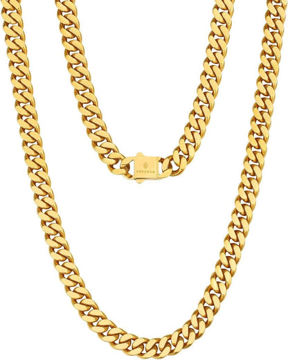 Gold Panzerkette Herren 14mm Cuban Link Chain Edelstahl Hip Hop Kette