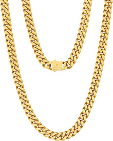 Gold Panzerkette Herren 14mm Cuban Link Chain Edelstahl Hip Hop Kette
