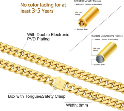 KRKC&CO Panzerkette Herren 18K Gold Cuban Link Chain 45.7cm 8mm