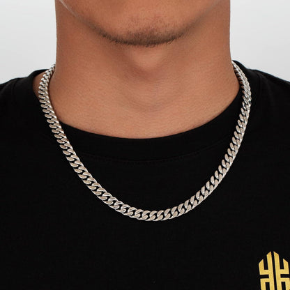 Panzerkette Herren 14mm Cuban Link Chain 18K Gold Weißgold