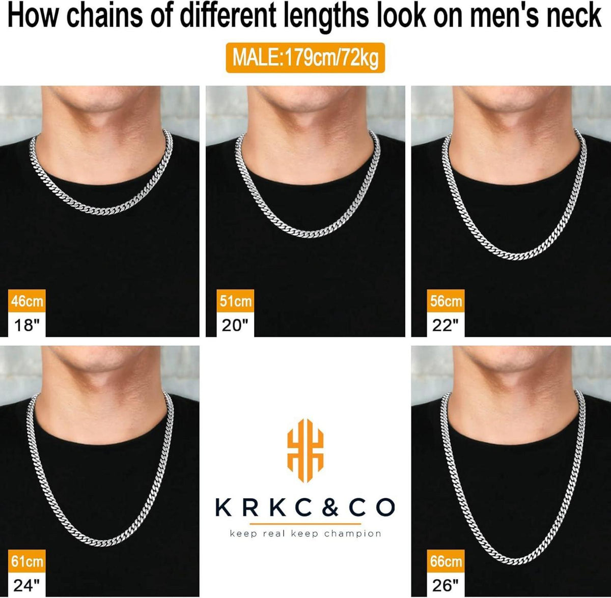 KRKC&CO Panzerkette Herren 18K Gold Cuban Link Chain 55,9cm 8mm Silber - SEO