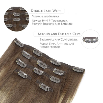Clip-in Echthaar Extensions Balayage Schoko-Blond 40cm