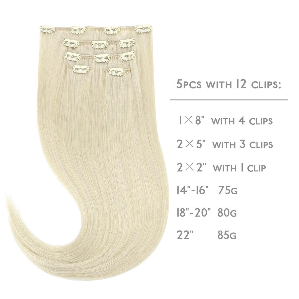 Echthaar Clip-in Extensions Platinblond 40cm - 75g