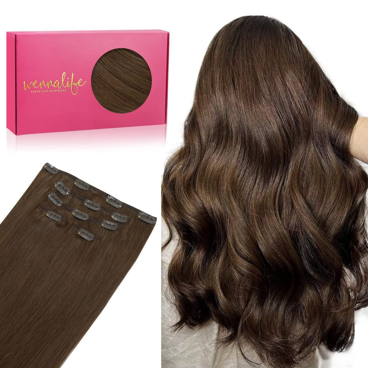 Echthaar Clip-in Extensions Schokoladenbraun 50cm