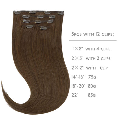 Echthaar Clip-in Extensions Schokoladenbraun 50cm