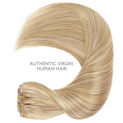 Clip-in Echthaarverlängerungen 35cm Hellblond Highlights Goldblond 75g