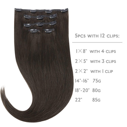 Echthaar Clip-in Extensions Dunkelbraun 55cm - 85g