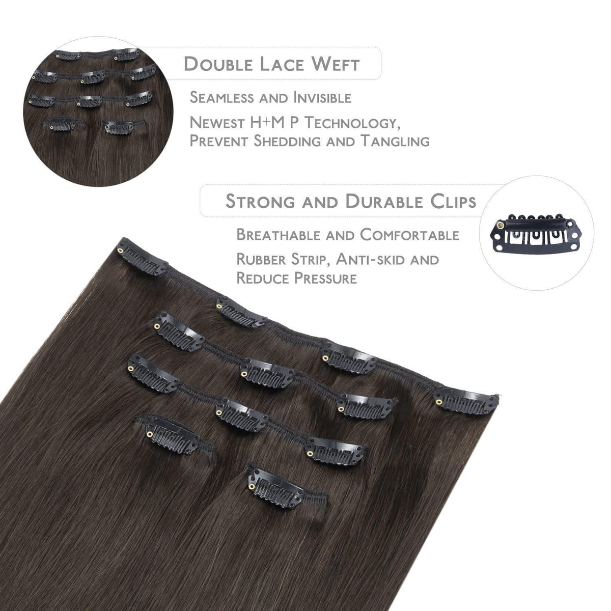 Echthaar Clip-in Extensions Dunkelbraun 55cm - 85g