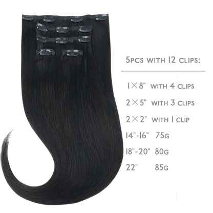 Echthaar Clip-in Extensions Schwarz 50cm - 80g