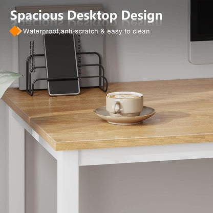 SogesHome Computertisch 80x40cm Teak Weiß - Schreibtisch Büro PC-Tisch