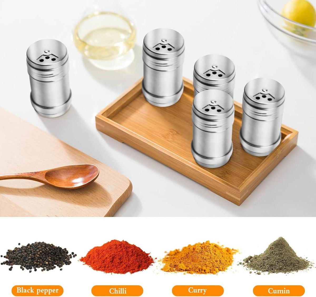 Gewürzdosen Set Edelstahl Aromadicht 6tlg mit Etiketten & Bürste