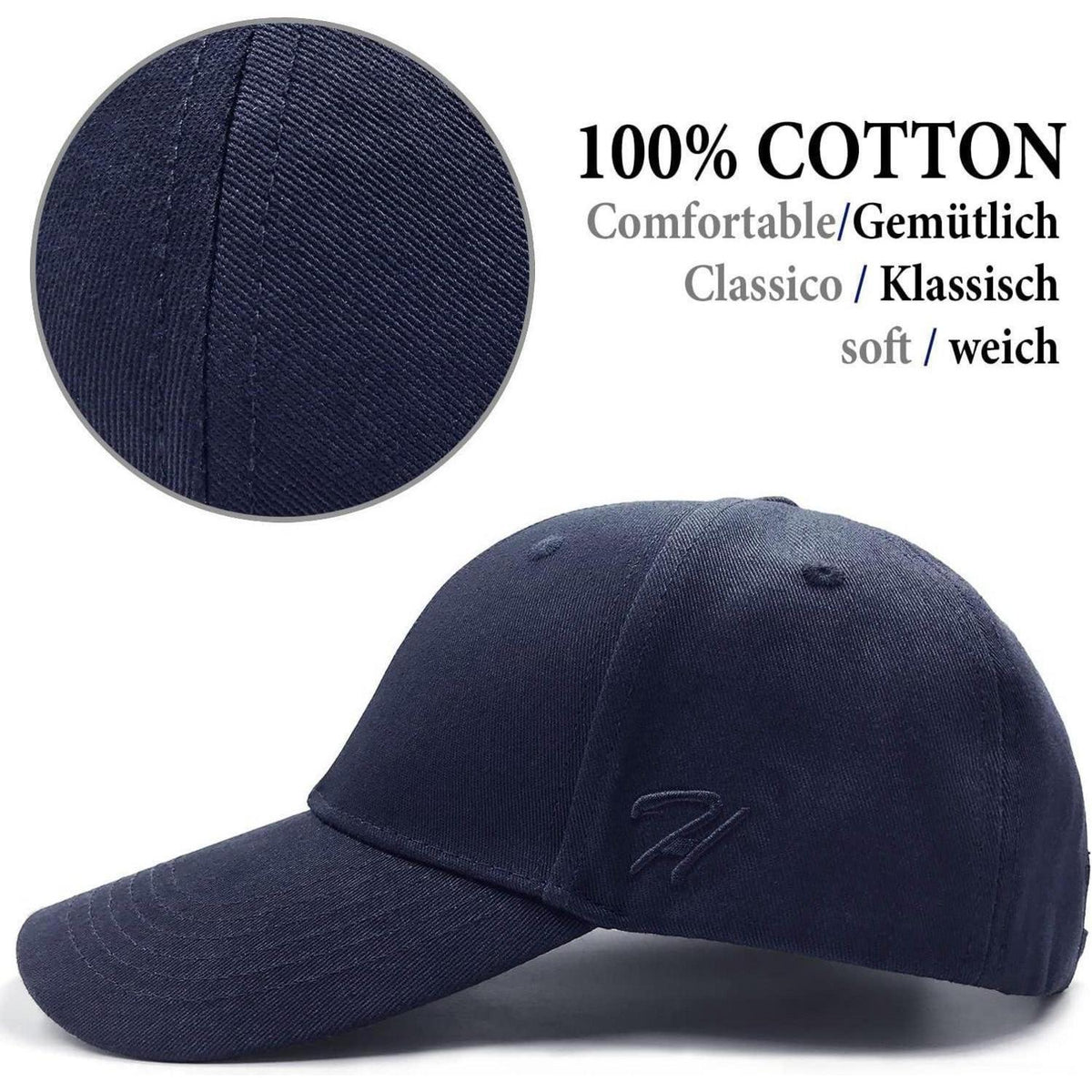 Baumwoll Baseball Cap Verstellbar Blau