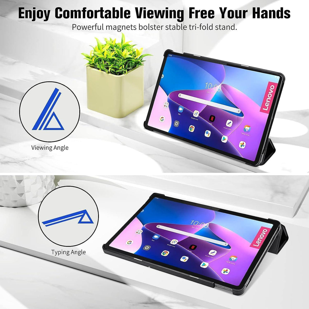 Hülle für Lenovo Tab M10 Plus 10,6 Zoll, Dreifach Falt Klapp PU Leder
