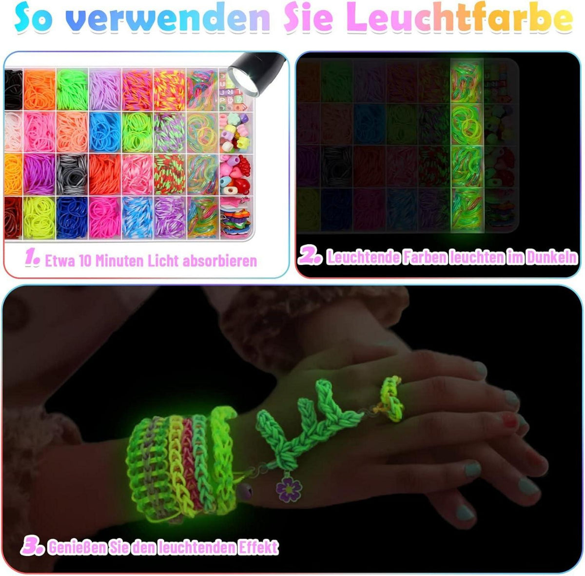 Loom Bänder Set 2600+ Gummibänder Zubehör für Armbänder DIY