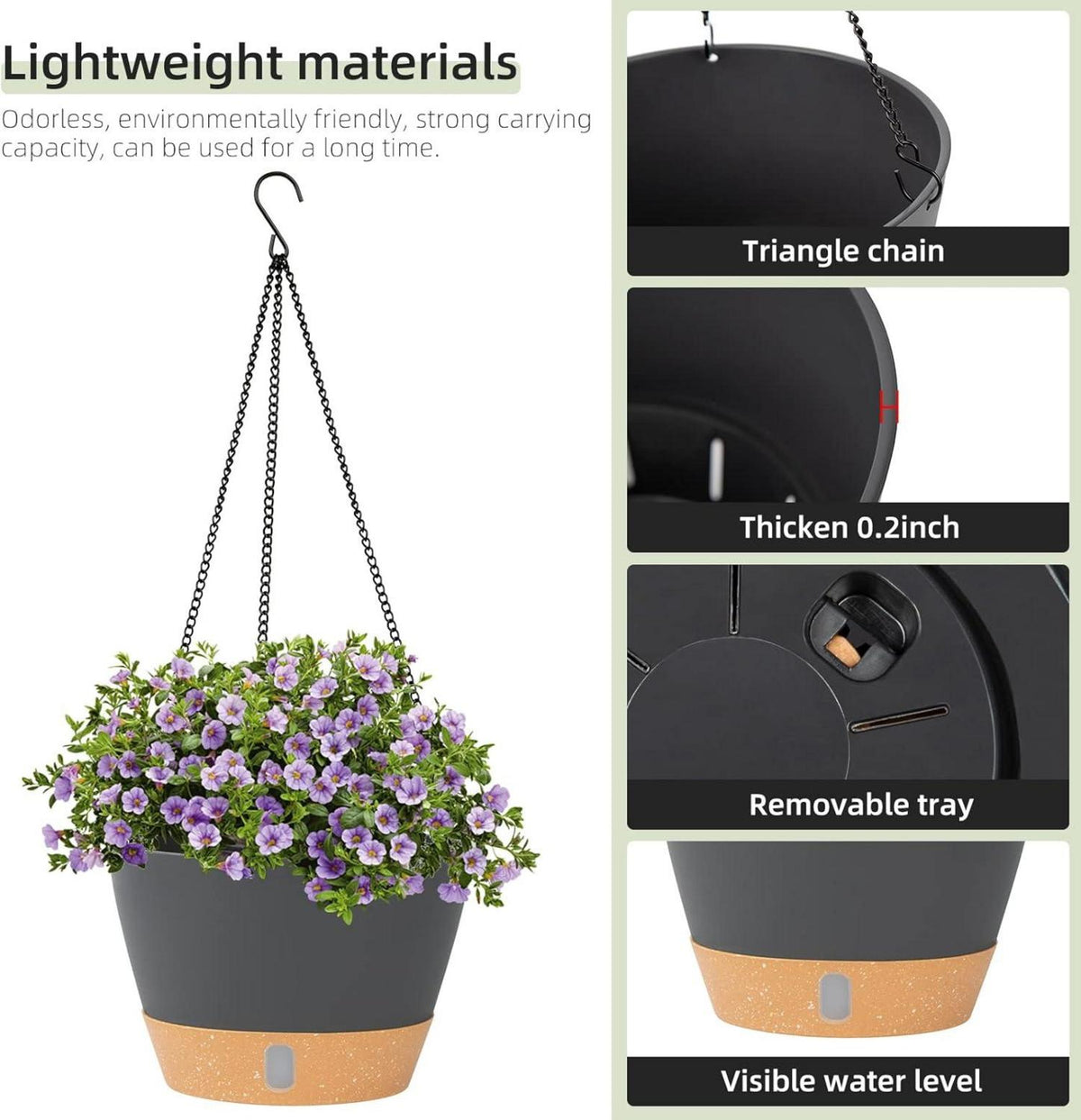2er-Pack Hängende Pflanzgefäße 20.3cm Grau Outdoor Indoor