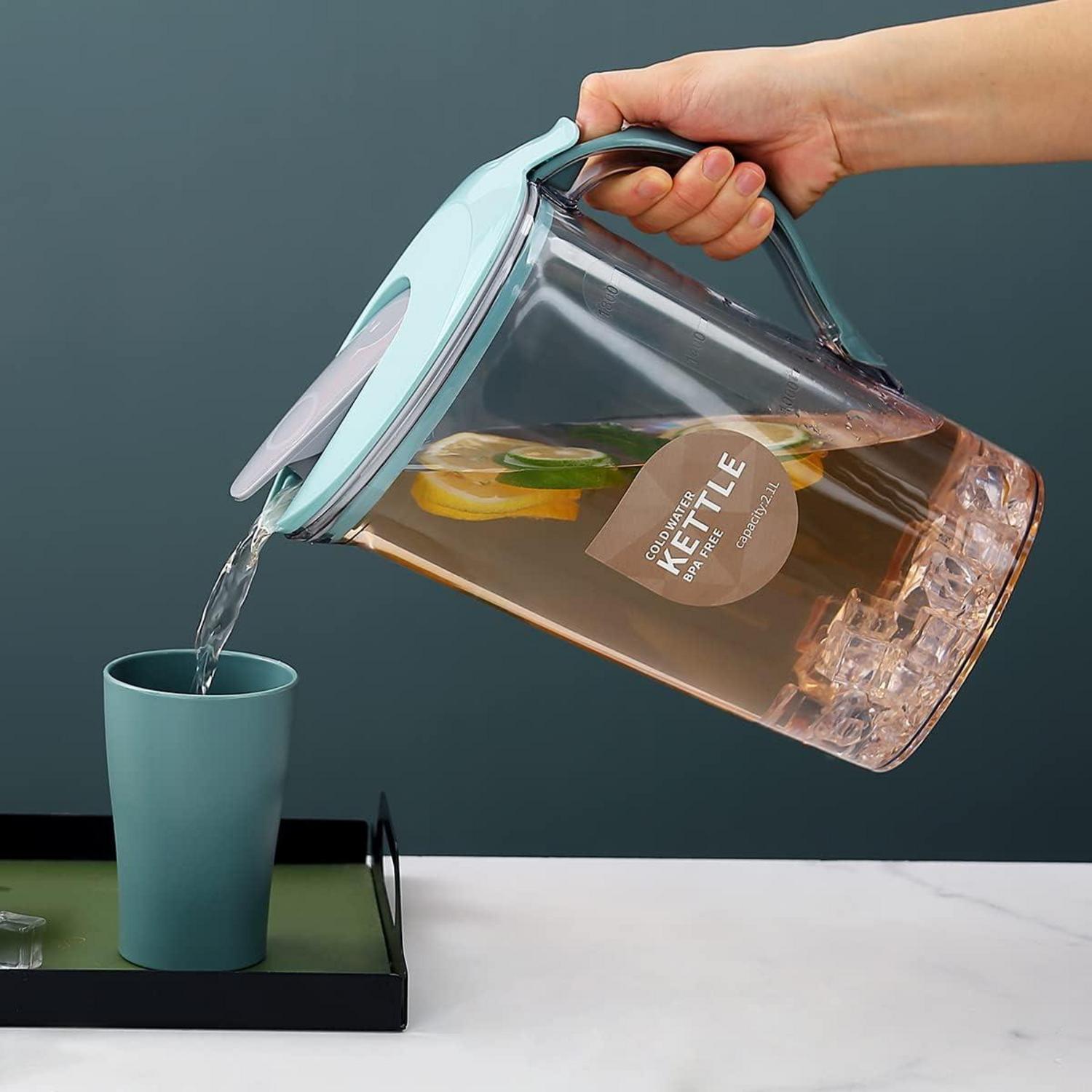 Karaffe 2,1L Deckel durchsichtig Fiberglas Tee Saft BPA-frei Blau