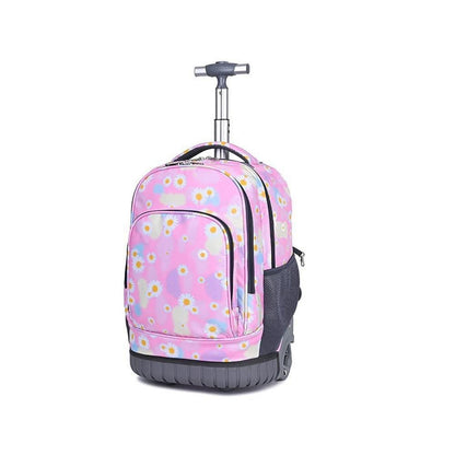 Trolley Rucksack mit Rollen – Schulranzen für Kinder & Teenager Pink Blumen