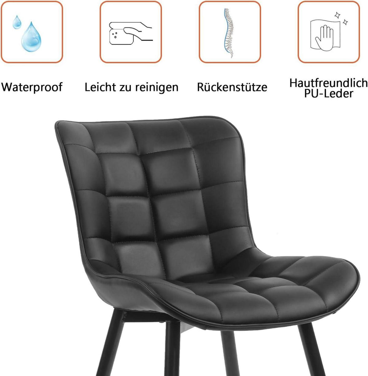 2er Set Esszimmerstühle Kunstleder Metallbeine Schwarz