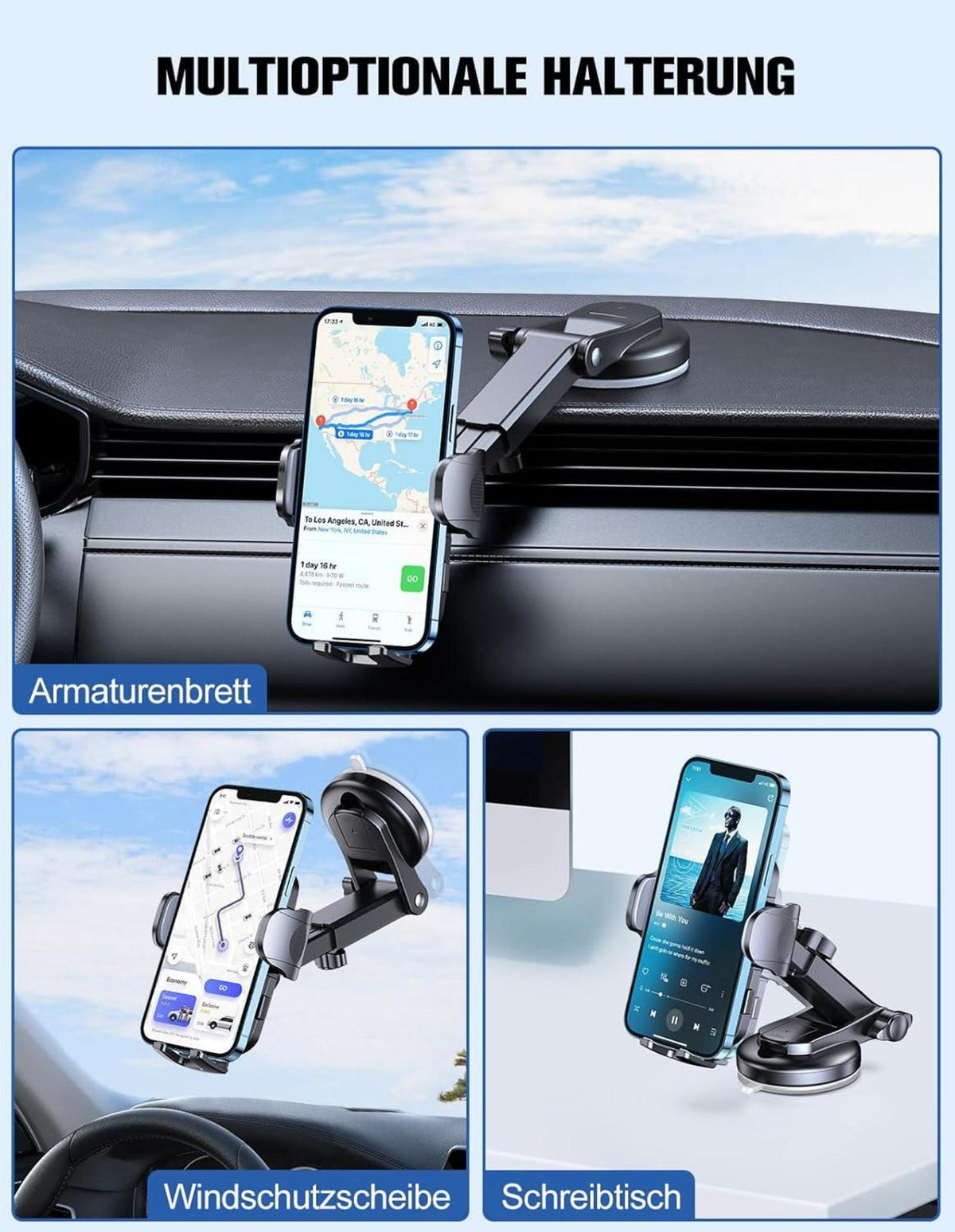 Auto Handyhalterung Saugnapf 360° für Armaturenbrett