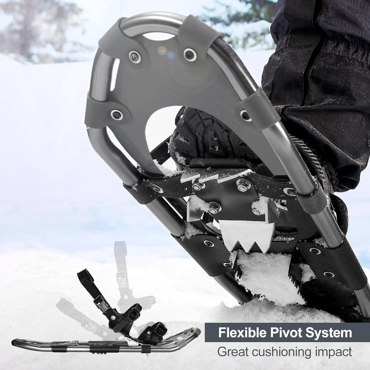 Odoland 4 IN 1 Schneeschuhe Steighilfe Damen Herren Wanderstöcke Gamaschen 25 IN
