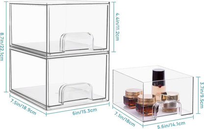 Transparent Stackable Storage Drawers with Non-slip Mat